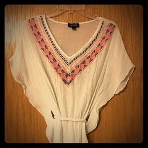White Boho Top with patterned collar